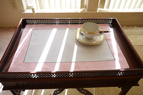 White Hemstitch Placemat 14"x20". Pink Color Borders